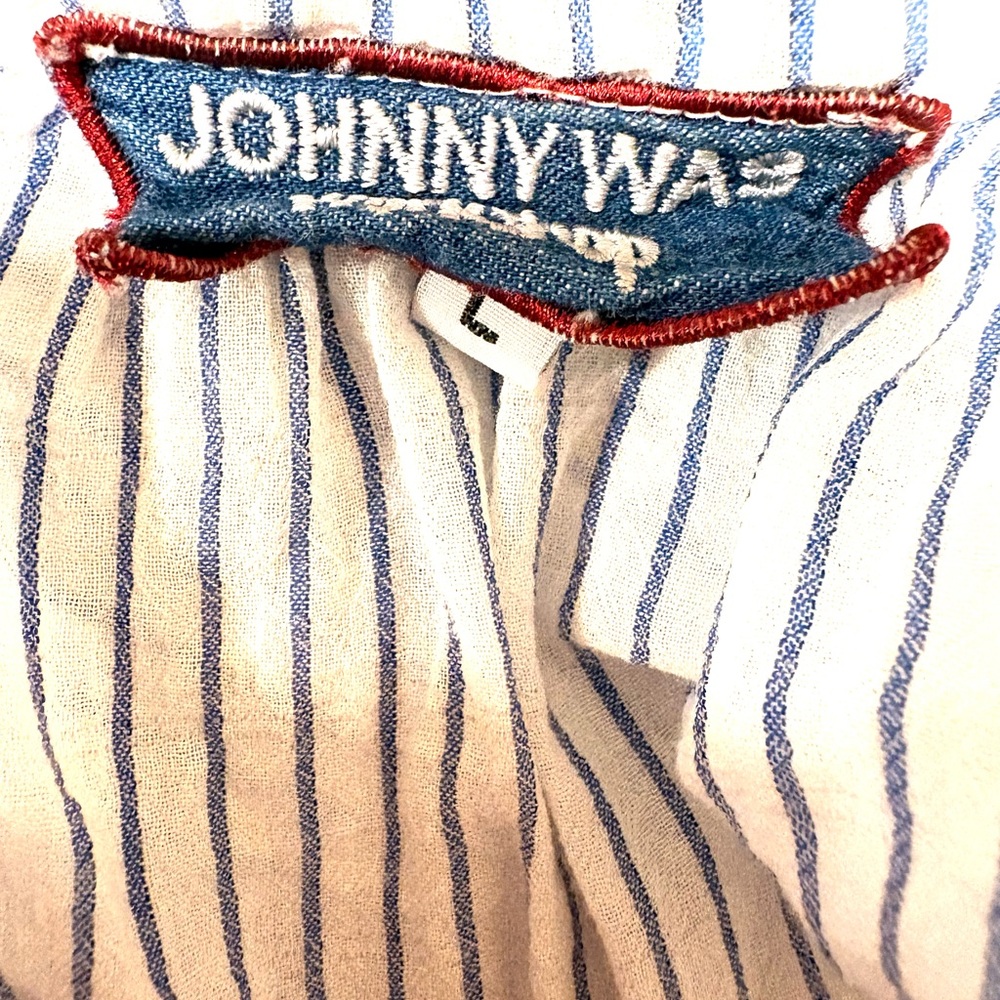 Johnny Was Blue and White Striped Embroidered Colorful Blouse - Picture 4 of 9